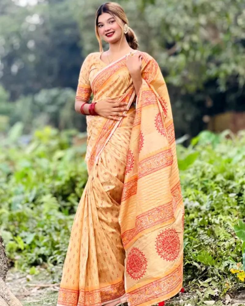 Premium Mustard Half Silk Boutique Saree