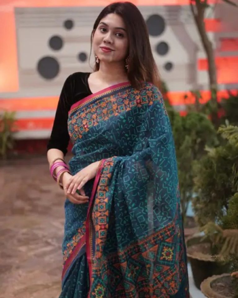 Premium Blue-Green Boutique Half Silk Saree