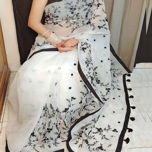 Semi Muslin Embroidery Work Saree ES-11-Giftara