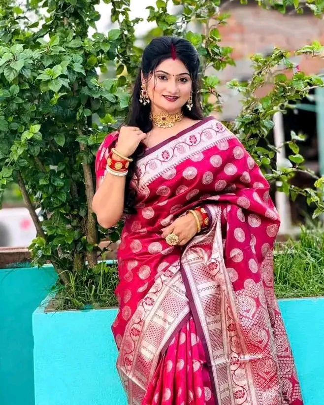 Red soft silk katan saree