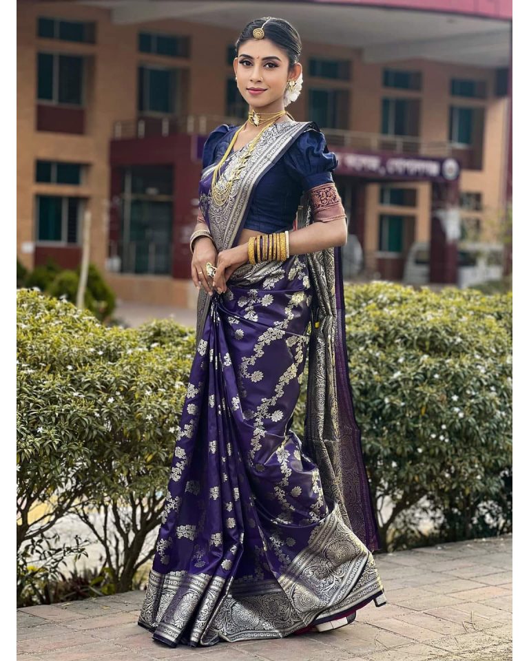 Soft silk blue katan saree